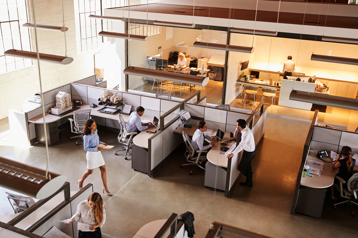 Elevated View of a Busy Open Plan Office