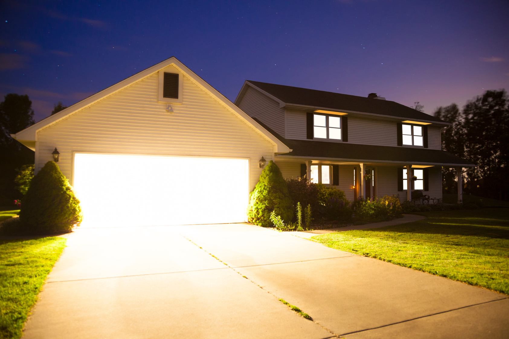 Brightly Lit House at Night